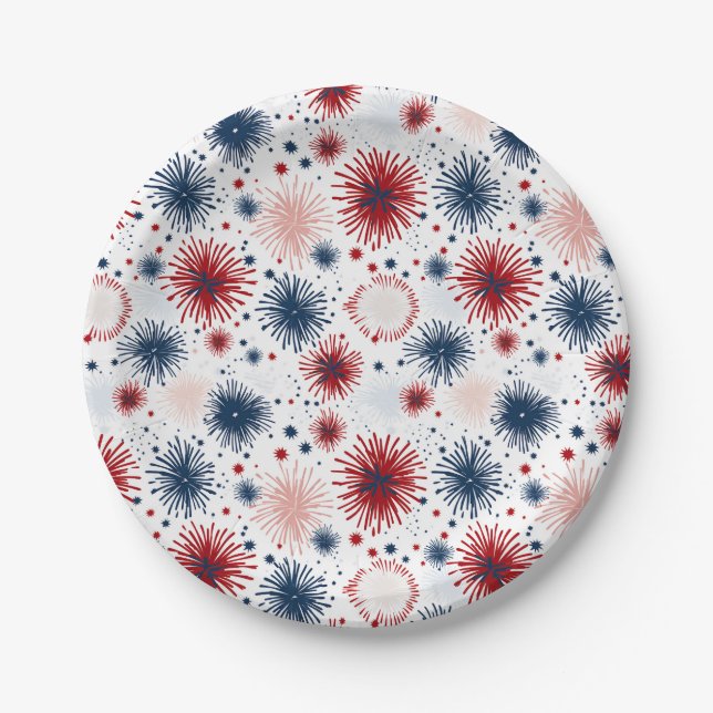 Fireworks 4th July Paper Plates (Front)