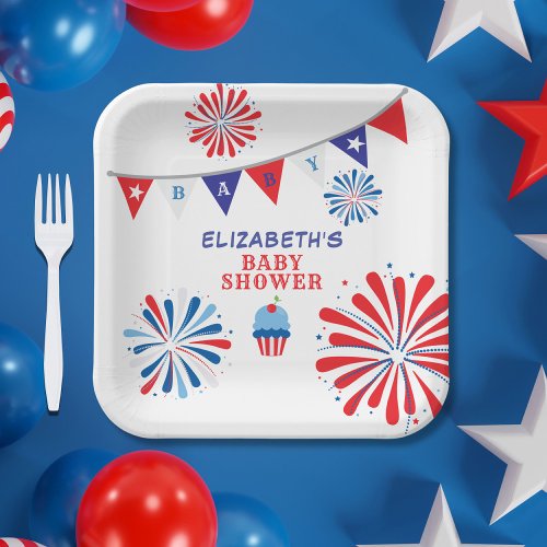 Fireworks 4th of July Baby Shower Paper Plates