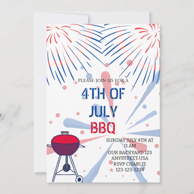 Fireworks 4th of July BBQ Invitation (Front)