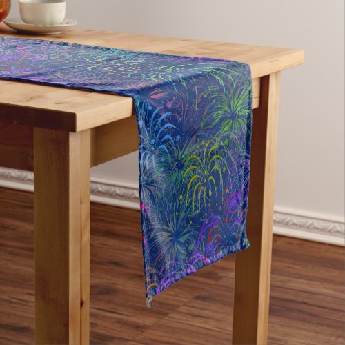 Fireworks 4th of July Colorful Summer Pattern Medium Table Runner