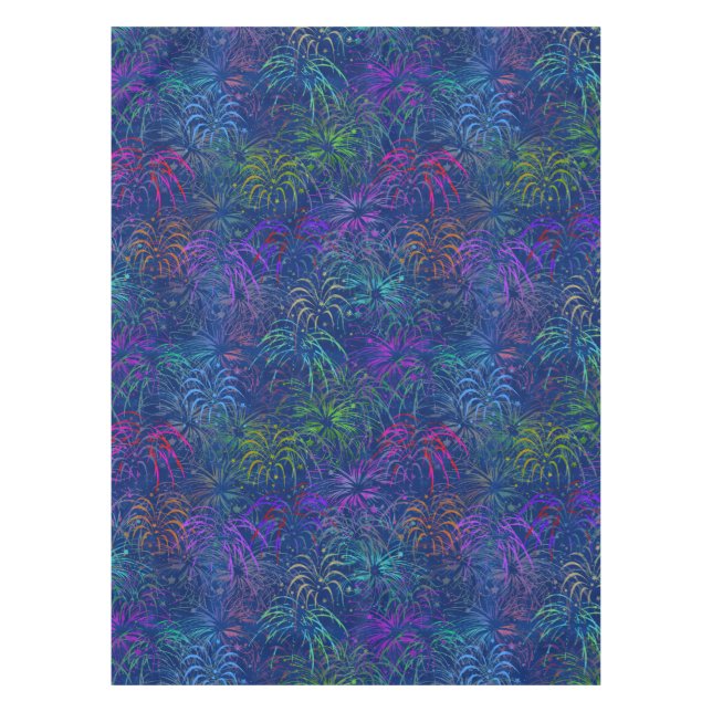 Fireworks 4th of July Colorful Summer Pattern Tablecloth (Front)