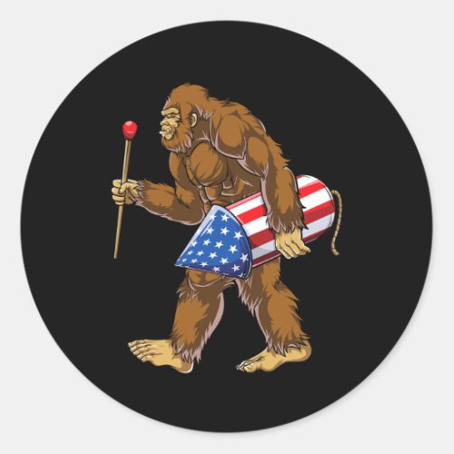 Fireworks 4th Of July Men Sasquatch American Flag  Classic Round Sticker