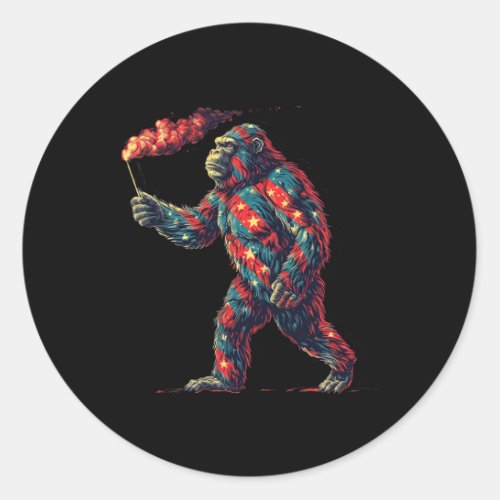 Fireworks 4th Of July Men Sasquatch American Flag  Classic Round Sticker