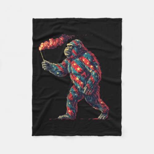 Fireworks 4th Of July Men Sasquatch American Flag  Fleece Blanket