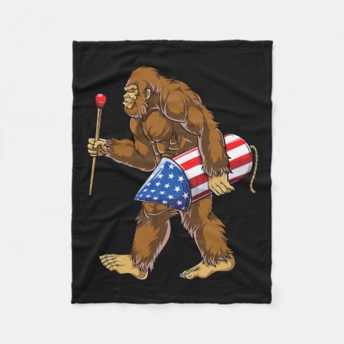 Fireworks 4th Of July Men Sasquatch American Flag  Fleece Blanket