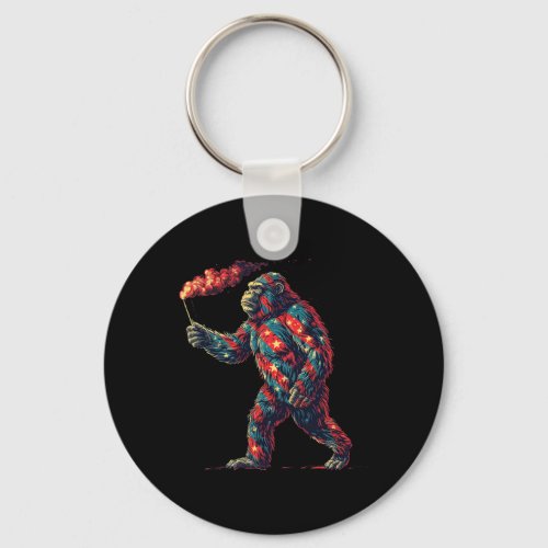 Fireworks 4th Of July Men Sasquatch American Flag  Keychain