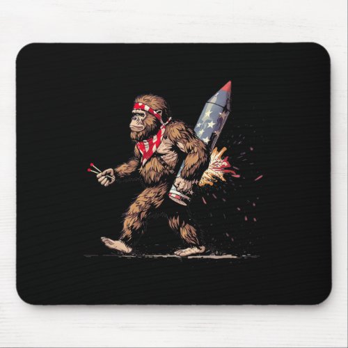 Fireworks 4th Of July Men Sasquatch American Flag  Mouse Pad