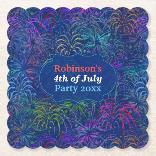 Fireworks 4th of July Party  Personalized Summer Paper Coaster