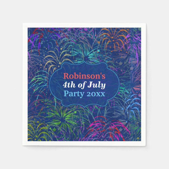 Fireworks 4th of July Party | Personalized Summer Paper Napkins (Front)