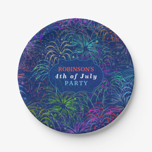Fireworks 4th of July Party | Personalized Summer Paper Plates (Front)