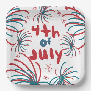 Fireworks 4th of July Stars BBQ Birthday Paper Plates