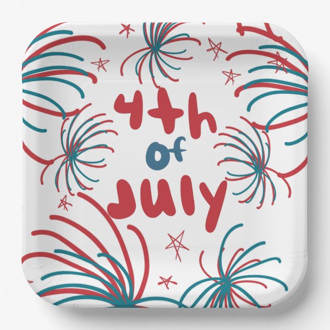 Fireworks 4th of July Stars BBQ Birthday     Paper Plates (Front)