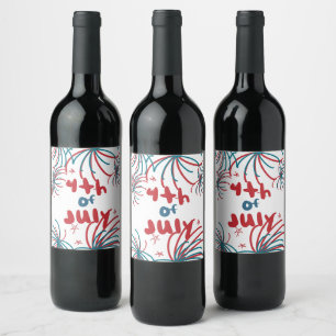 Fireworks 4th of July Stars BBQ Birthday Wine Label