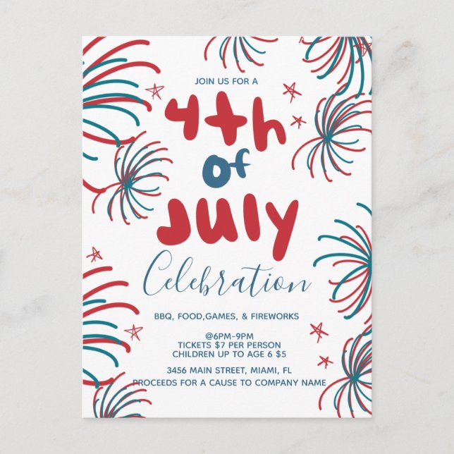 Fireworks 4th of July Stars BBQ Flyer Invitation   Postcard (Front)