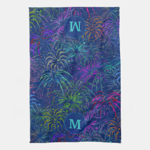 Fireworks 4th of July Summer Pattern   Monogrammed Towel