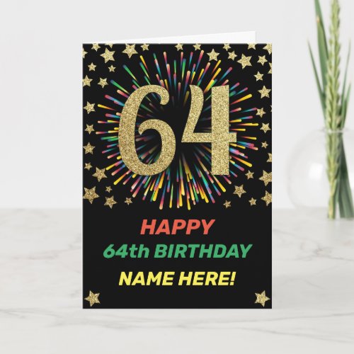 Fireworks 64th Birthday Colorful Rainbow Greeting Card