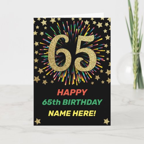 Fireworks 65th Birthday Colorful Rainbow Gold Card