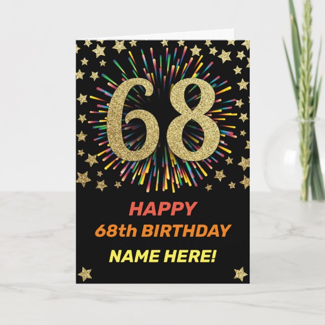 Fireworks 68th Birthday Colorful Rainbow Gold Card (Front)