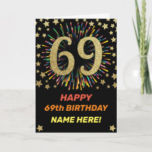 Fireworks 69th Birthday Colorful Rainbow Gold Card