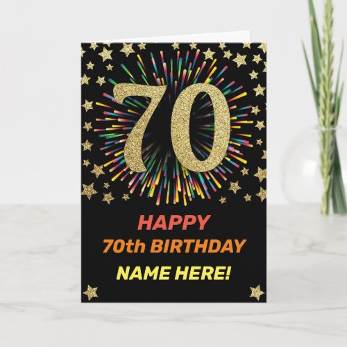 Fireworks 70th Birthday Colorful Rainbow Gold Card