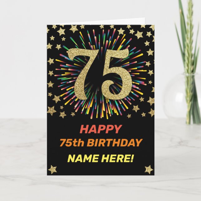 Fireworks 75th Birthday Colorful Rainbow Gold Card (Front)