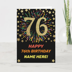Fireworks 76th Birthday Colorful Rainbow Gold Card