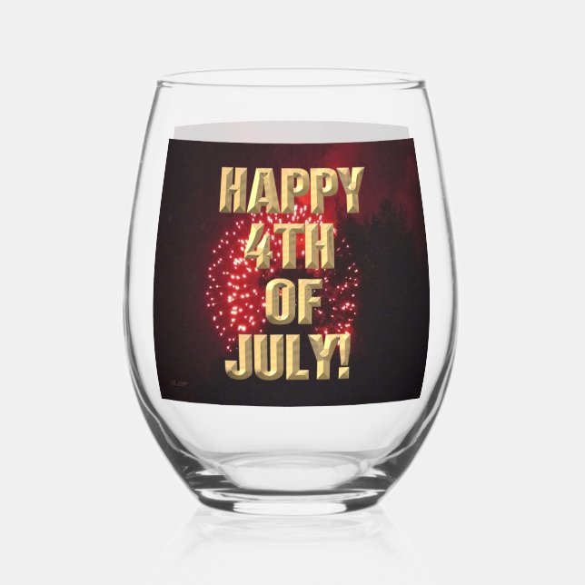 Fireworks 7 4th of July wine glass (Front)