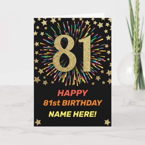 Fireworks 81st Birthday Colorful Rainbow Gold Card