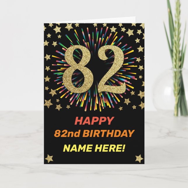 Fireworks 82nd Birthday Colorful Rainbow Gold Card (Front)