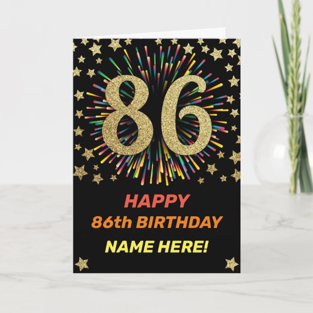 Fireworks 86th Birthday Colorful Rainbow Gold Card (Front)