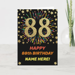 Fireworks 88th Birthday Colorful Rainbow Gold Card