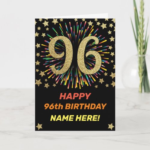 Fireworks 96th Birthday Colorful Rainbow Gold Card