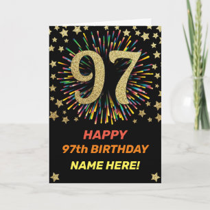 Fireworks 97th Birthday Colorful Rainbow Gold Card