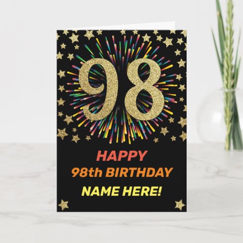 Fireworks 98th Birthday Colorful Rainbow Gold Card