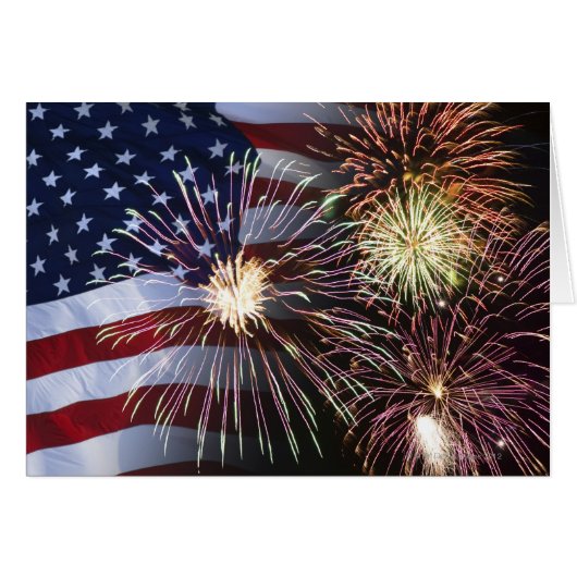 Fireworks and American flag Cards (Front Horizontal)