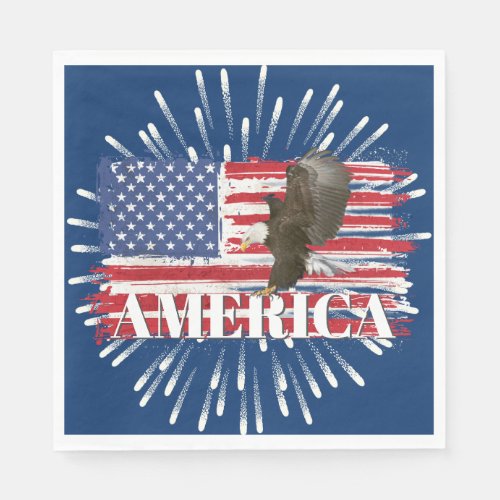 Fireworks and Bald Eagle on American Flag Napkins