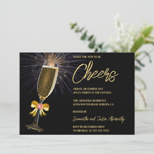 Fireworks and Champagne New Years Invitation