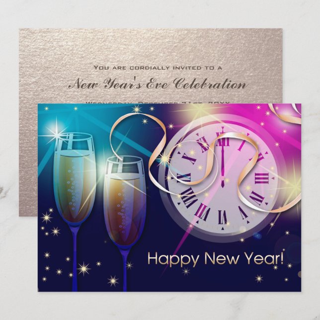 Fireworks and Countdown New Year's Eve Party  Invitation (Front/Back)
