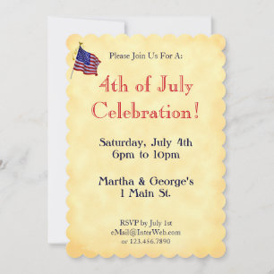 Fireworks and Flag Faux Parchment Custom Invite