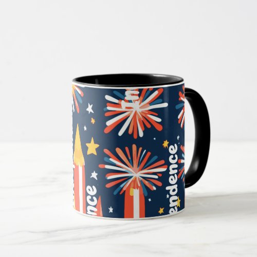 Fireworks and Stars and Moon on Black Mug