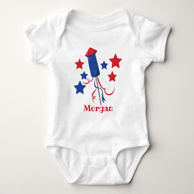 Fireworks and Stars July 4th Baby Bodysuit (Front)