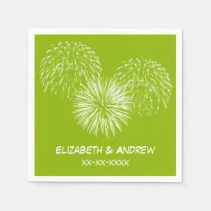Fireworks, Apple Green Background, Name Monogram Paper Napkins