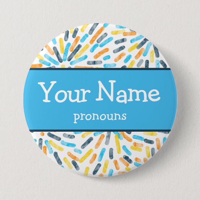 Fireworks AroAce Sunset Pride Flag Pronouns Name Button (Front)