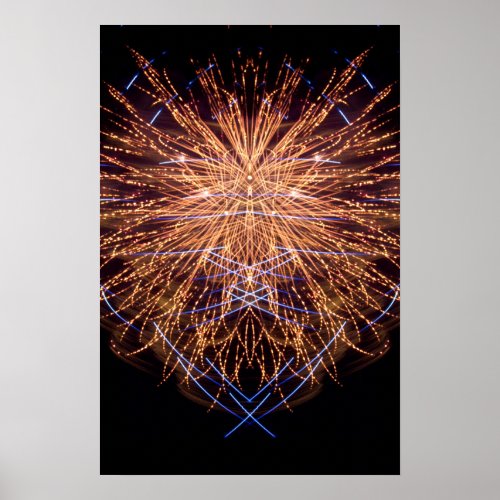 Fireworks Art Gold and Blue 2 Poster