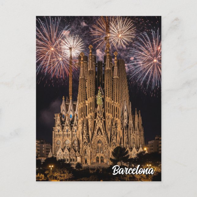 Fireworks at Barcelona La Sagrada Família Spain Postcard (Front)