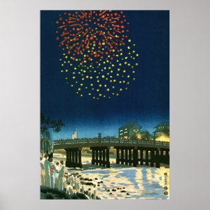 Fireworks at Kamo River Kyoto Kotozuka Eiichi 1950 Poster