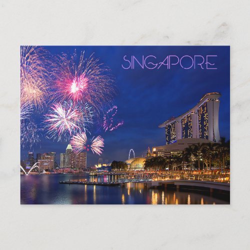 Fireworks at Marina Bay Singapore Postcard