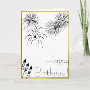 Fireworks Birthday Card - Gold, Fourth of July,