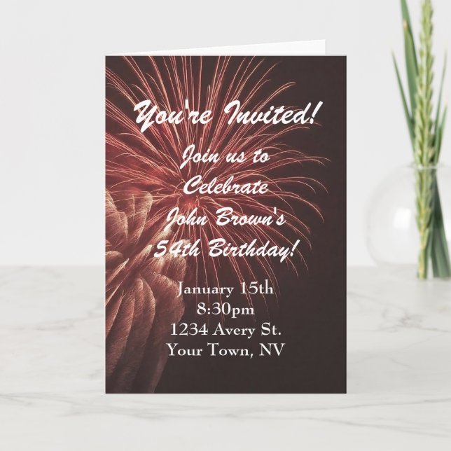 Fireworks Birthday Invitation Instant Download (Front)