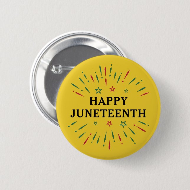 Fireworks Black Independence Day Happy Juneteenth Button (Front & Back)